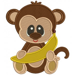 Monkey With a Banana Filled Machine Embroidery Design Digitized Pattern